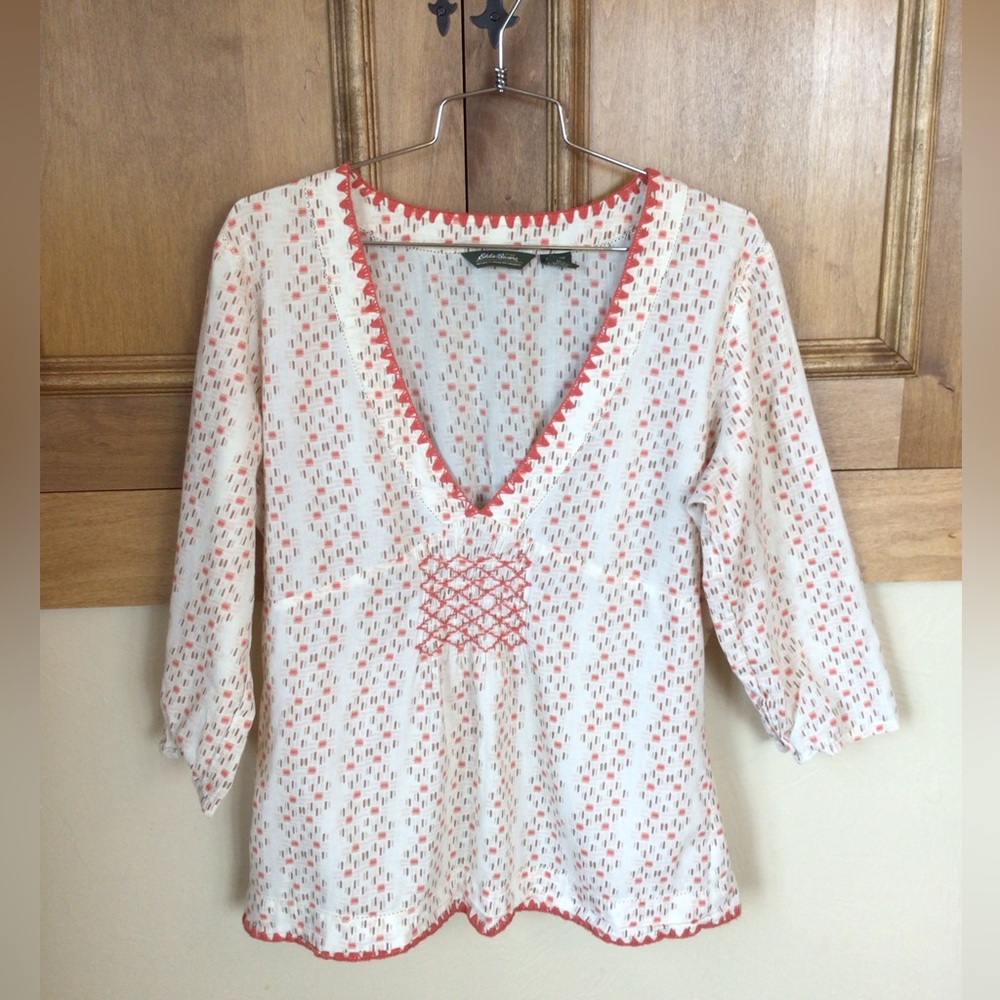 Eddie Bauer M cotton embroidery trimmed blouse